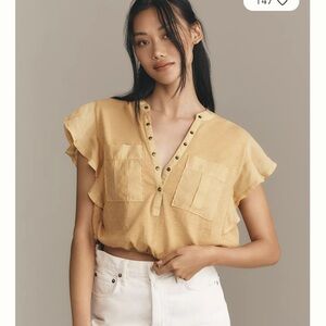Anthropologie Gold Ruffle Sleeve Blouse